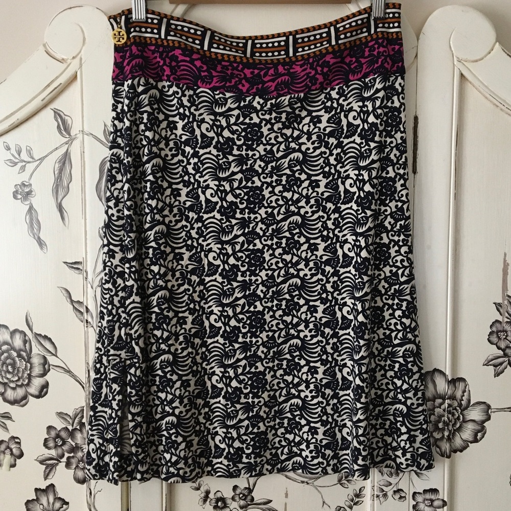 Tory Burch Antibes Ivory Swirl Silk Skirt, Small